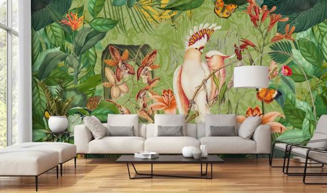 Cockatoos and Butterflies Parrot Wallpaper