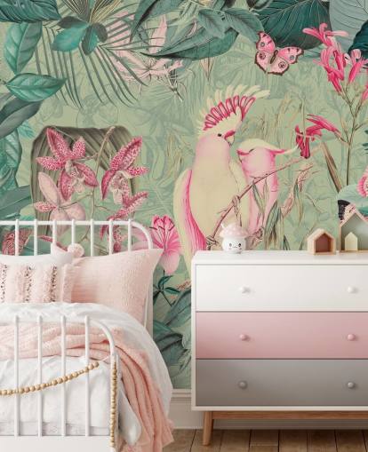 Rosa kakaduer Bakgrunn Mural av Andrea Haase Rosa kakaduer Bakgrunn Mural av Andrea Haase