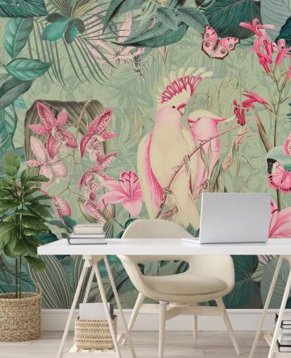 Pink Cockatoos Wallpaper Mural by Andrea Haase Pink Cockatoos Wallpaper Mural by Andrea Haase