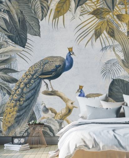 grøn og blå tilpasselig påfugl tapet kaldet Fantastic Peacock Kings til køkkener, stuer og soveværelser grøn og blå tilpasselig påfugl tapet kaldet Fantastic Peacock Kings til køkkener, stuer og soveværelser