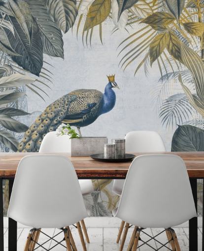 grön och blå anpassningsbar påfågel tapet som heter Fantastic Peacock Kings för kök, vardagsrum och sovrum grön och blå anpassningsbar påfågel tapet som heter Fantastic Peacock Kings för kök, vardagsrum och sovrum