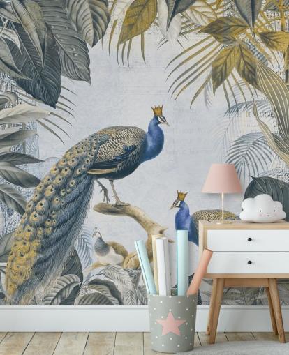 grønn og blå tilpassbar påfugl tapet kalt Fantastic Peacock Kings for kjøkken, stuer og soverom grønn og blå tilpassbar påfugl tapet kalt Fantastic Peacock Kings for kjøkken, stuer og soverom