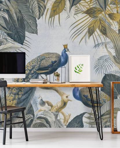 green and blue customisable peacock wallpaper called Fantastic Peacock Kings for kitchens, living rooms and bedrooms green and blue customisable peacock wallpaper called Fantastic Peacock Kings for kitchens, living rooms and bedrooms