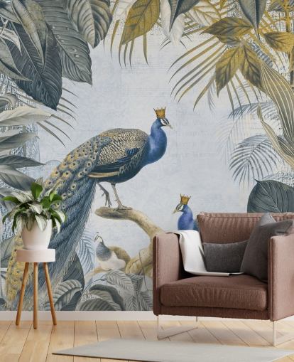 grøn og blå tilpasselig påfugl tapet kaldet Fantastic Peacock Kings til køkkener, stuer og soveværelser grøn og blå tilpasselig påfugl tapet kaldet Fantastic Peacock Kings til køkkener, stuer og soveværelser