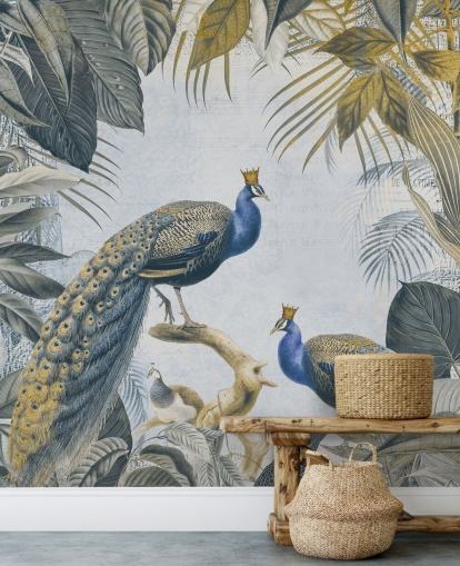 green and blue customisable peacock wallpaper called Fantastic Peacock Kings for kitchens, living rooms and bedrooms green and blue customisable peacock wallpaper called Fantastic Peacock Kings for kitchens, living rooms and bedrooms