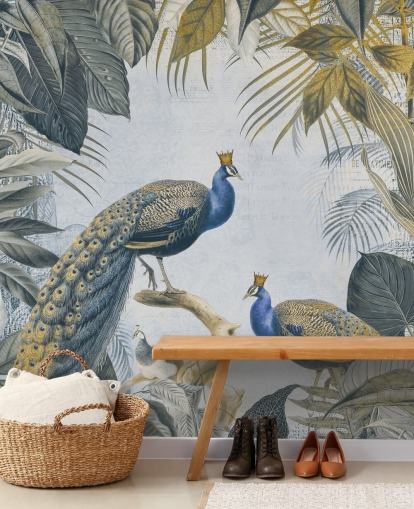 grøn og blå tilpasselig påfugl tapet kaldet Fantastic Peacock Kings til køkkener, stuer og soveværelser grøn og blå tilpasselig påfugl tapet kaldet Fantastic Peacock Kings til køkkener, stuer og soveværelser