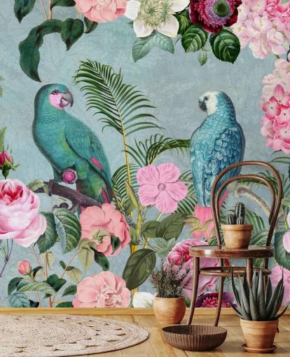 rosa och grön djungel tapet som heter Jungle Rendezvous av Andrea Haase rosa och grön djungel tapet som heter Jungle Rendezvous av Andrea Haase