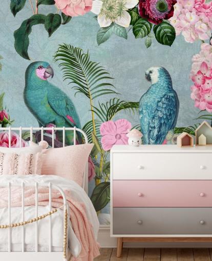 pink and green jungle wallpaper called Jungle Rendezvous by Andrea Haase pink and green jungle wallpaper called Jungle Rendezvous by Andrea Haase