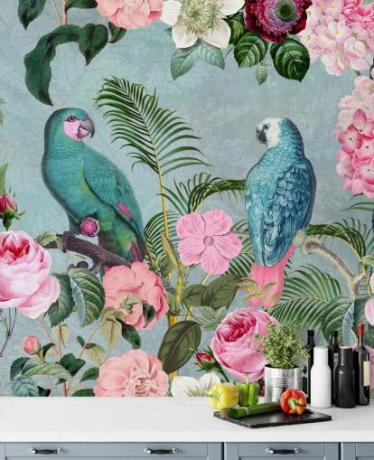 pink and green jungle wallpaper called Jungle Rendezvous by Andrea Haase pink and green jungle wallpaper called Jungle Rendezvous by Andrea Haase