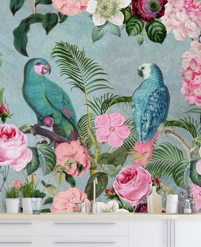 lyserødt og grønt jungle tapet kaldet Jungle Rendezvous af Andrea Haase lyserødt og grønt jungle tapet kaldet Jungle Rendezvous af Andrea Haase