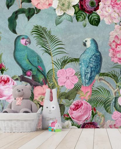 pink and green jungle wallpaper called Jungle Rendezvous by Andrea Haase pink and green jungle wallpaper called Jungle Rendezvous by Andrea Haase