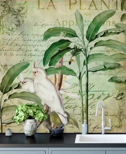 Kakaduor Nostalgiska resa väggmålning av Andrea Haase Kakaduor Nostalgiska resa väggmålning av Andrea Haase