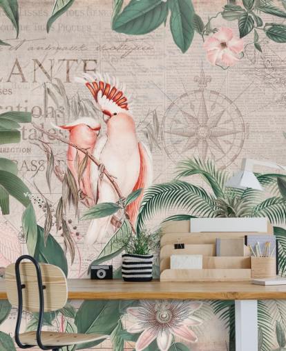 Vintage Cockatoo Jungle Mural Vintage Cockatoo Jungle Mural