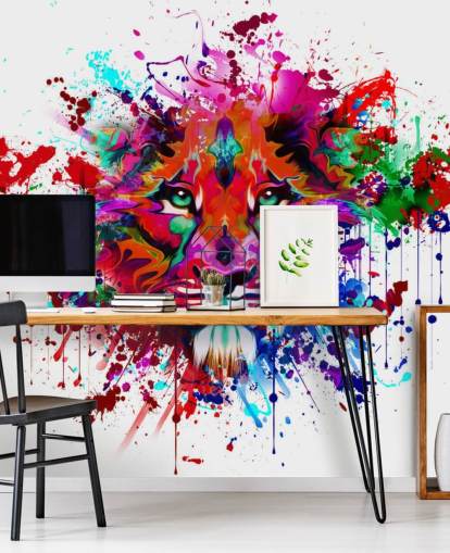 colourful customisable graffiti wallpaper mural called Lion Graffiti for bedrooms and home offices colourful customisable graffiti wallpaper mural called Lion Graffiti for bedrooms and home offices