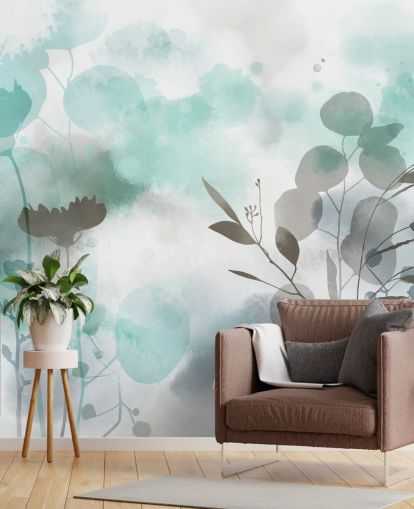 blaue Wasserfarben-Blumentapete namens Cool Ether von Katy Clemmans für Wohn- und Schlafzimmer blaue Wasserfarben-Blumentapete namens Cool Ether von Katy Clemmans für Wohn- und Schlafzimmer