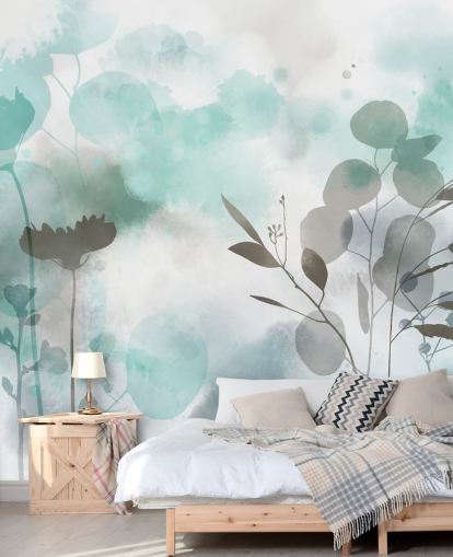 mural de papel de parede floral em aquarela azul chamado Cool Ether de Katy Clemmans para salas de estar e quartos mural de papel de parede floral em aquarela azul chamado Cool Ether de Katy Clemmans para salas de estar e quartos