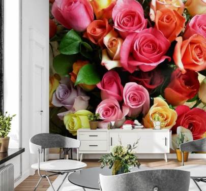 Mural de parede de rosas coloridas