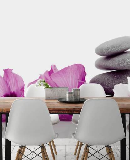 Lila blommor och Pebble Wallpaper Lila blommor och Pebble Wallpaper