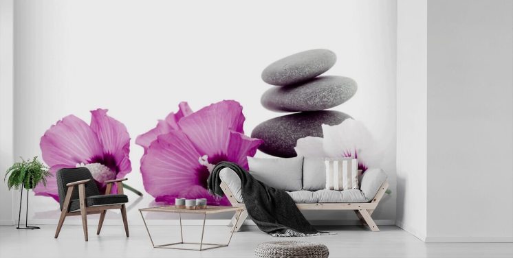 Purple Flowers and Pebble Wallpaper