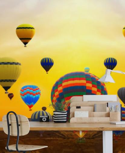 sunset skyline covered in colourful balloons wallpaper sunset skyline covered in colourful balloons wallpaper