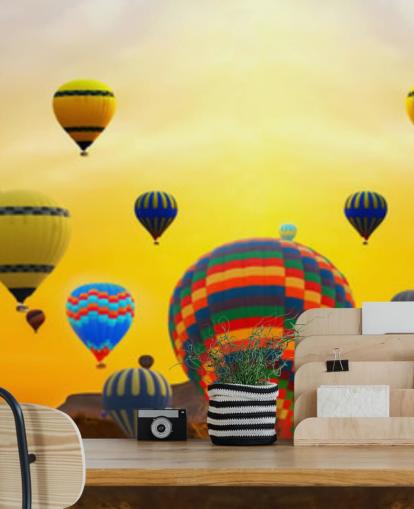 sunset skyline covered in colourful balloons wallpaper sunset skyline covered in colourful balloons wallpaper