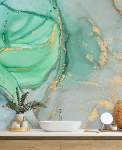 blå og grøn tilpassbar marmor tapet kaldet Clear Ocean Watercolour til badeværelser, køkkener og stuer blå og grøn tilpassbar marmor tapet kaldet Clear Ocean Watercolour til badeværelser, køkkener og stuer