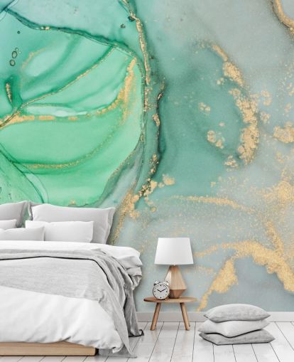 blauw en groen aanpasbaar marmerbehang genaamd Clear Ocean Watercolour voor badkamers, keukens en woonkamers blauw en groen aanpasbaar marmerbehang genaamd Clear Ocean Watercolour voor badkamers, keukens en woonkamers