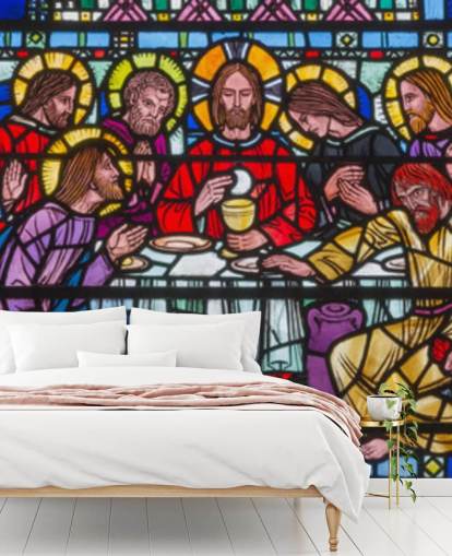 Jesus og disciplene ved den sidste nadver Glass Window Tapet Jesus og disciplene ved den sidste nadver Glass Window Tapet