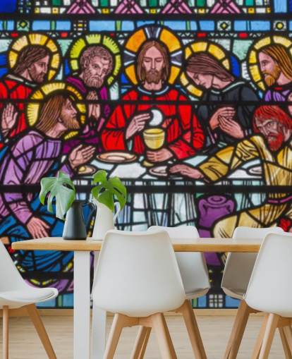 Jesus og disciplene ved den sidste nadver Glass Window Tapet Jesus og disciplene ved den sidste nadver Glass Window Tapet