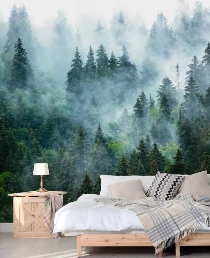 green customizable forest wallpaper mural called Misty Mountain Landscape for offices green customizable forest wallpaper mural called Misty Mountain Landscape for offices