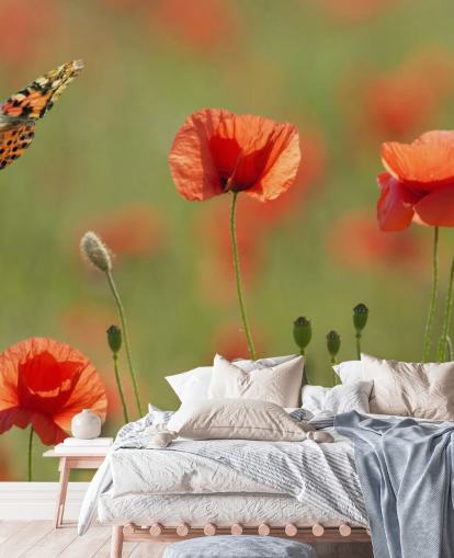Butterfly and Poppies Wall Mural Butterfly and Poppies Wall Mural