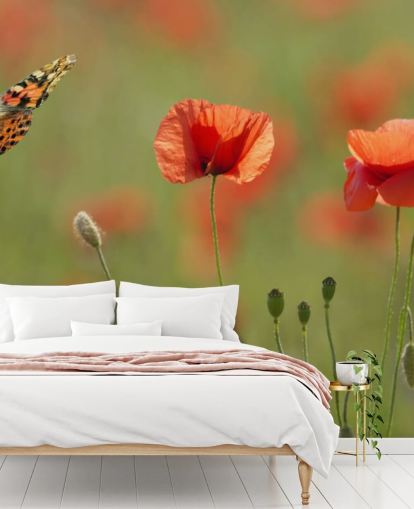 Butterfly and Poppies Wall Mural Butterfly and Poppies Wall Mural