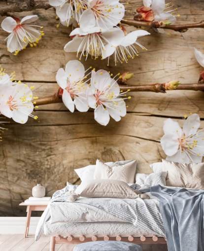 Japanese Blossom Laid on Wood Mural Japanese Blossom Laid on Wood Mural