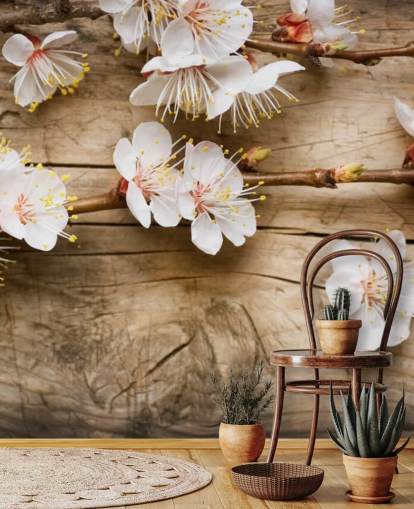 Japanese Blossom Laid on Wood Mural Japanese Blossom Laid on Wood Mural