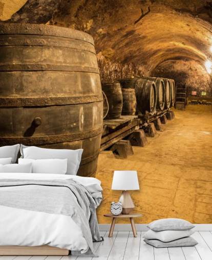 papier peint mural de cave à vin 3D marron appelé Old Wooden Barrels in the Wine Cellar pour cuisines papier peint mural de cave à vin 3D marron appelé Old Wooden Barrels in the Wine Cellar pour cuisines