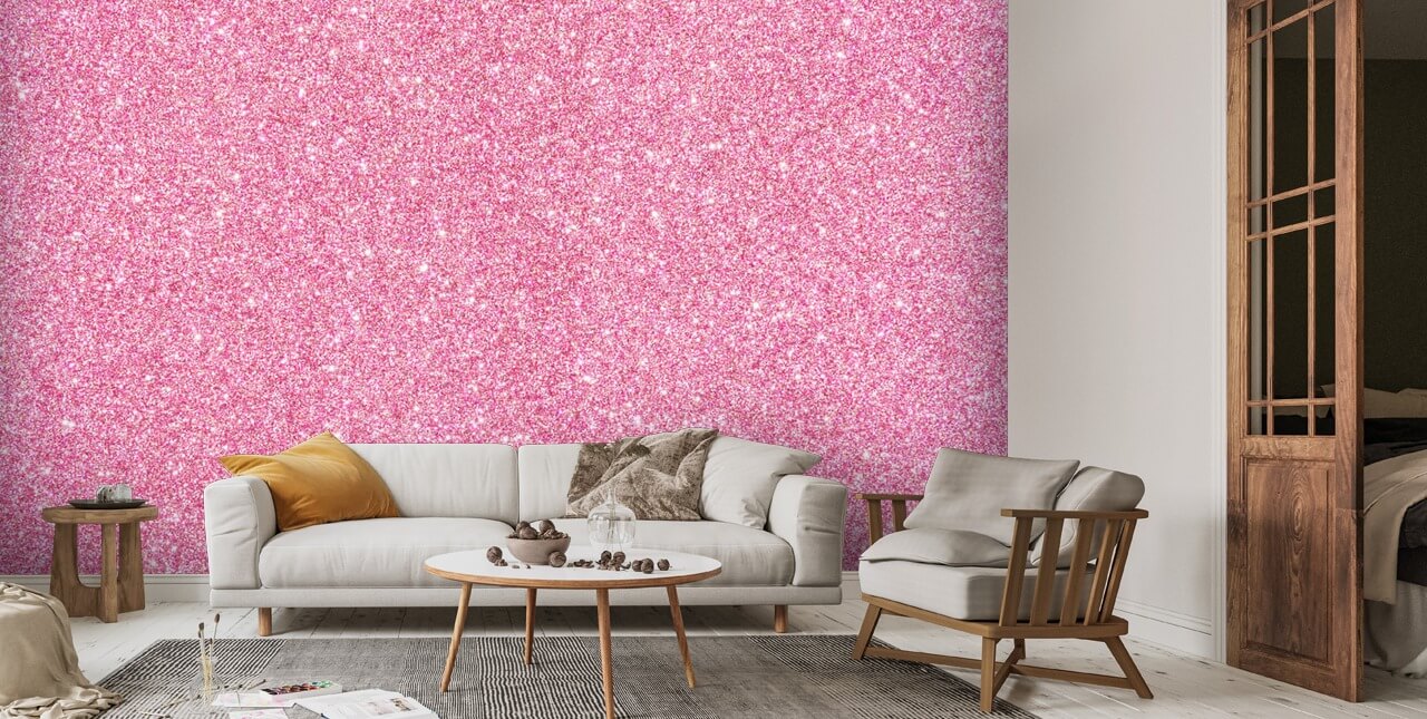 Wrak Pamflet Sluiting Roze glitter behang muurschildering | Wallsauce NL