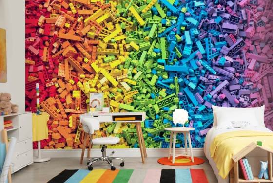 rainbow selection of colourful toy bricks wallpaper