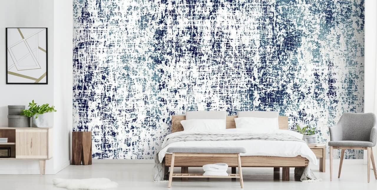 Papier Peint Motif Brut Bleu et Blanc