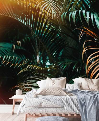 Deep Dark Palm Leaves Mural Deep Dark Palm Leaves Mural