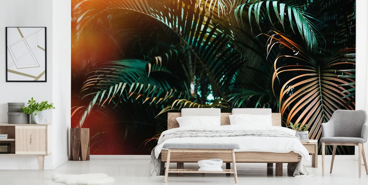 Deep Dark Palm Leaves Mural Deep Dark Palm Leaves Mural