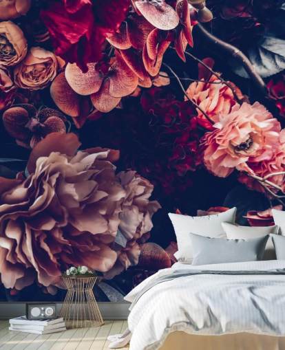 dark customisable floral wallpaper mural called Dark Vintage Floral for bedroom dark customisable floral wallpaper mural called Dark Vintage Floral for bedroom
