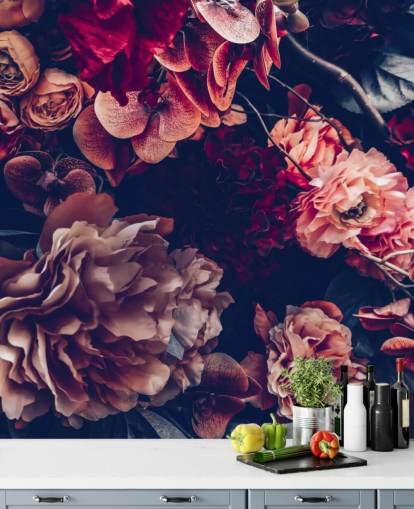 dunkles personalisierbares Blumentapeten-Wandbild namens Dark Vintage Floral für Schlafzimmer dunkles personalisierbares Blumentapeten-Wandbild namens Dark Vintage Floral für Schlafzimmer