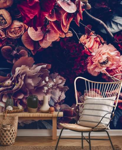 dark customisable floral wallpaper mural called Dark Vintage Floral for bedroom dark customisable floral wallpaper mural called Dark Vintage Floral for bedroom