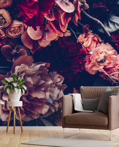 dark customisable floral wallpaper mural called Dark Vintage Floral for bedroom dark customisable floral wallpaper mural called Dark Vintage Floral for bedroom