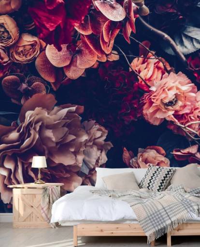 dark customisable floral wallpaper mural called Dark Vintage Floral for bedroom dark customisable floral wallpaper mural called Dark Vintage Floral for bedroom
