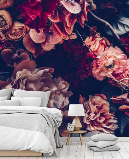 dunkles personalisierbares Blumentapeten-Wandbild namens Dark Vintage Floral für Schlafzimmer dunkles personalisierbares Blumentapeten-Wandbild namens Dark Vintage Floral für Schlafzimmer