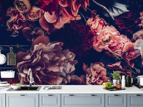 mörk anpassningsbar blommig tapetväggmålning kallad Dark Vintage Floral för sovrum