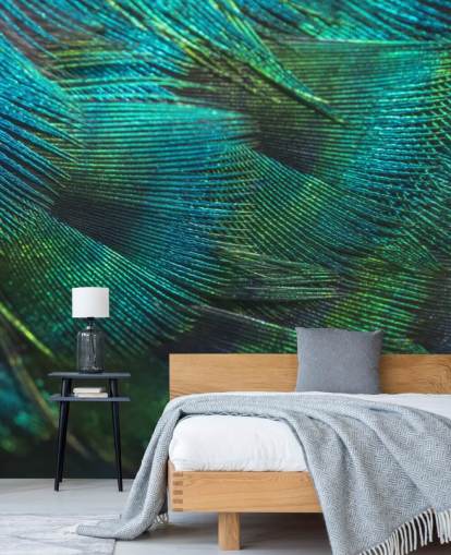 Närbild Peacock Fjädrar väggmålning Närbild Peacock Fjädrar väggmålning