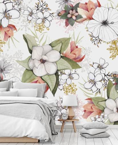White Floral Burst Mural by Kelly Kratzing White Floral Burst Mural by Kelly Kratzing