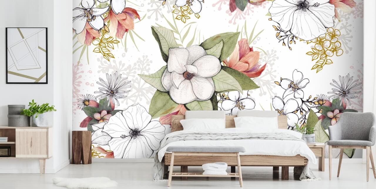 White Floral Burst Floral Wallpaper